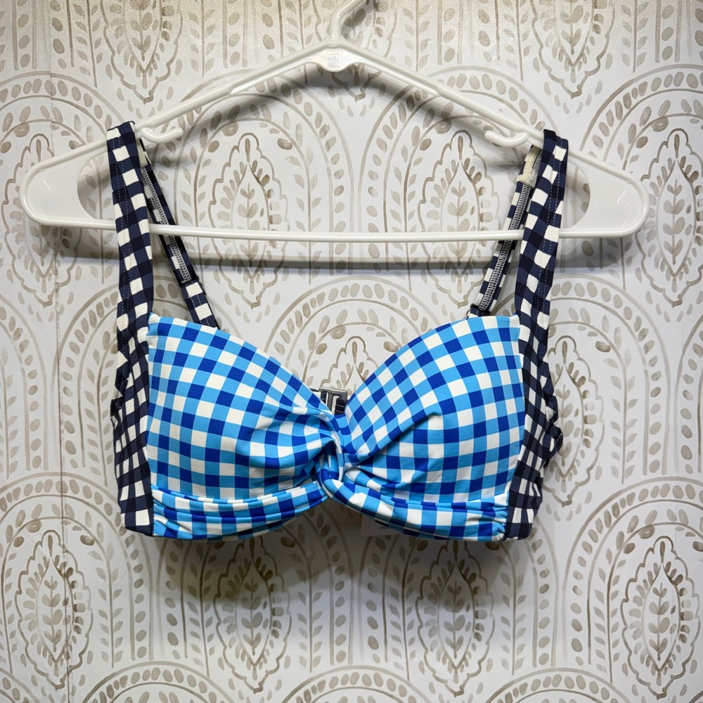 Draper James Lands End Bikini‎ Top Women's 2 Blue Gingham Mix Underwire NEW
